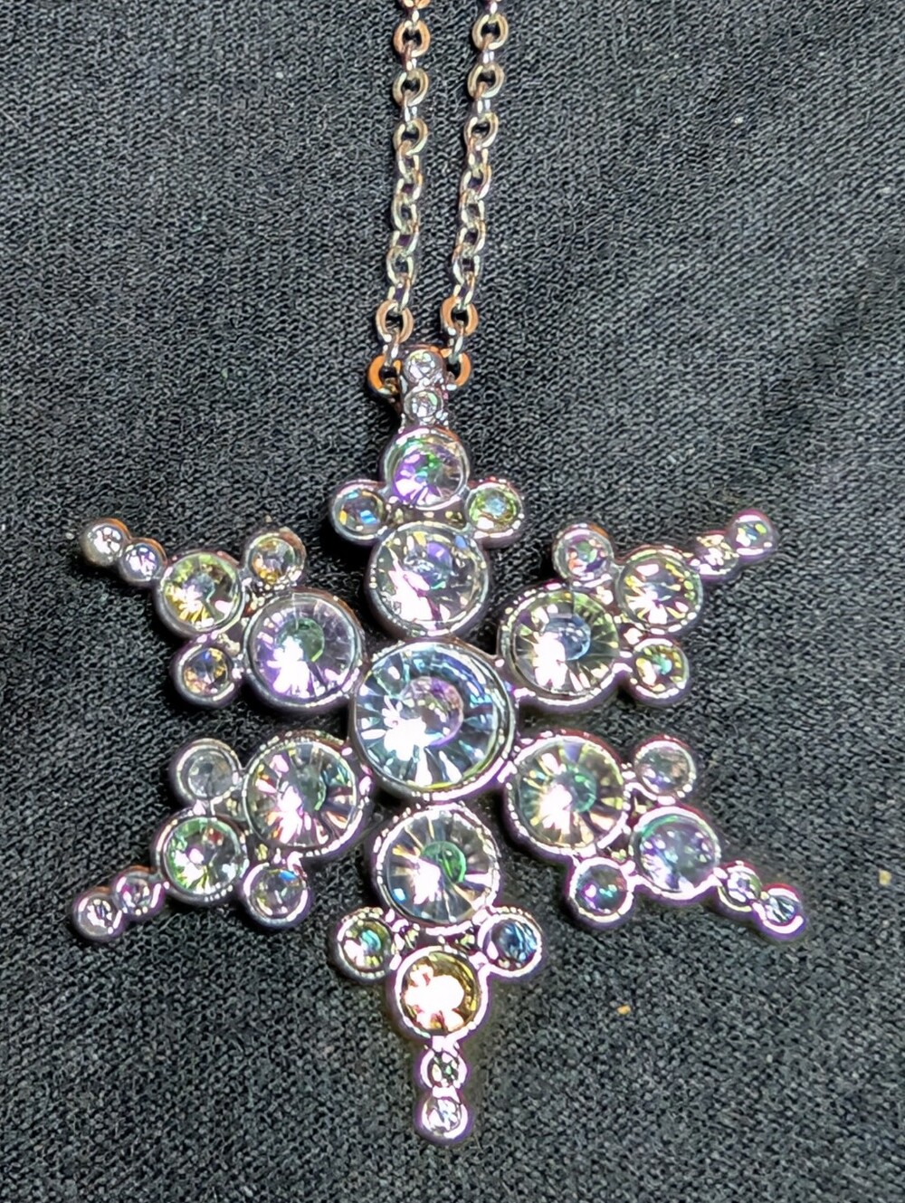 Iridescent Crystal Snowflake Pendant Necklace - Silver